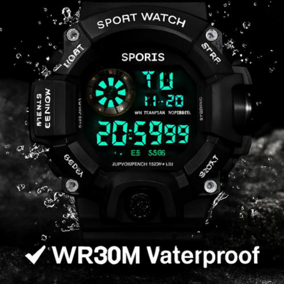 Digital Sports Watch for Men – Waterproof WR30M, Triple Sensor, LED Backlight, Alarm & Stopwatch – Rugged Outdoor Tactical Wristwatch