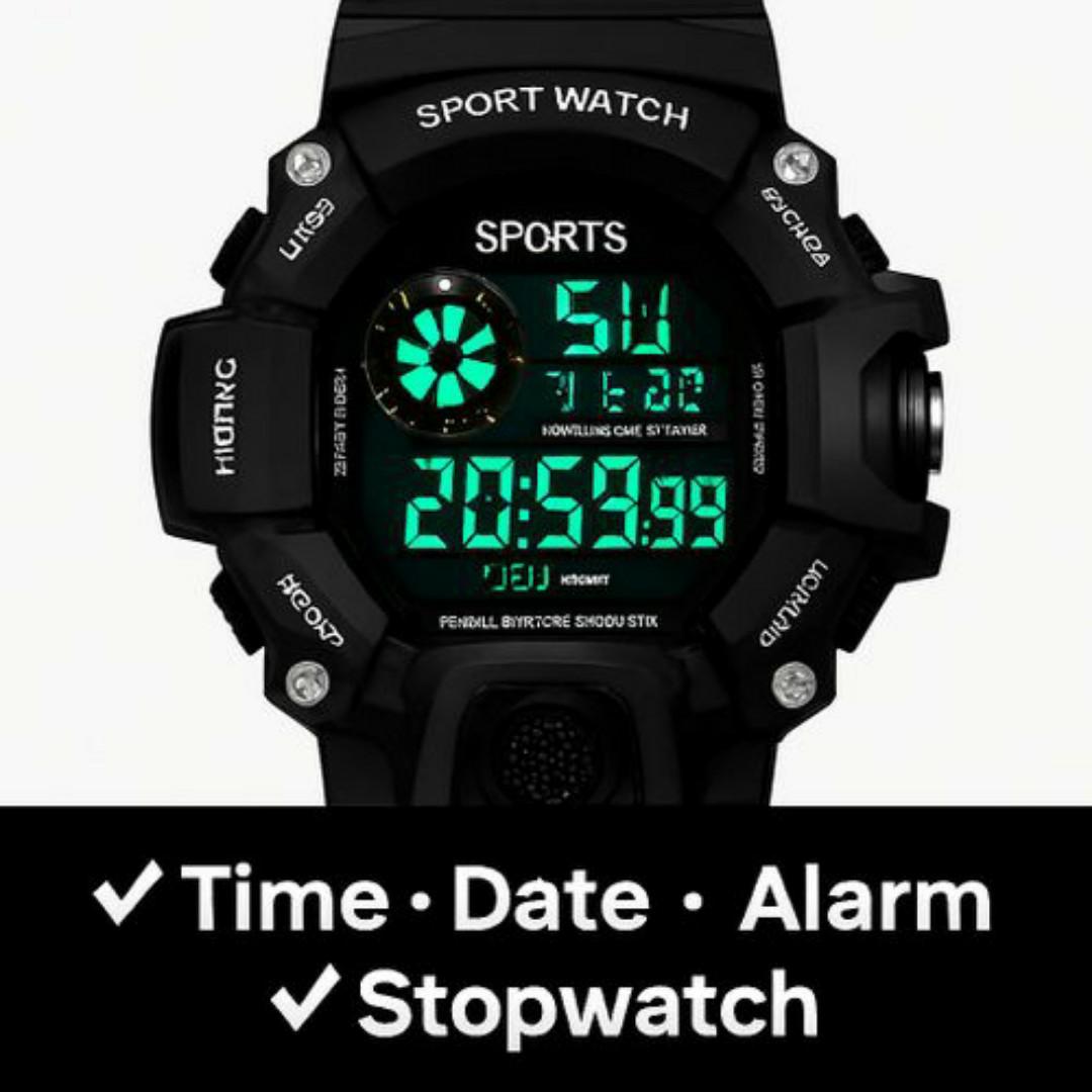 Digital Sports Watch for Men – Waterproof WR30M, Triple Sensor, LED Backlight, Alarm & Stopwatch – Rugged Outdoor Tactical Wristwatch