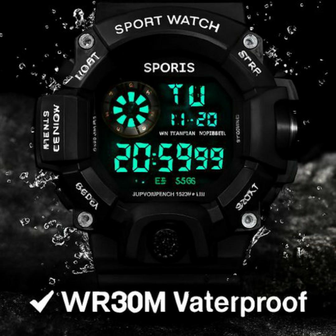 Digital Sports Watch for Men – Waterproof WR30M, Triple Sensor, LED Backlight, Alarm & Stopwatch – Rugged Outdoor Tactical Wristwatch
