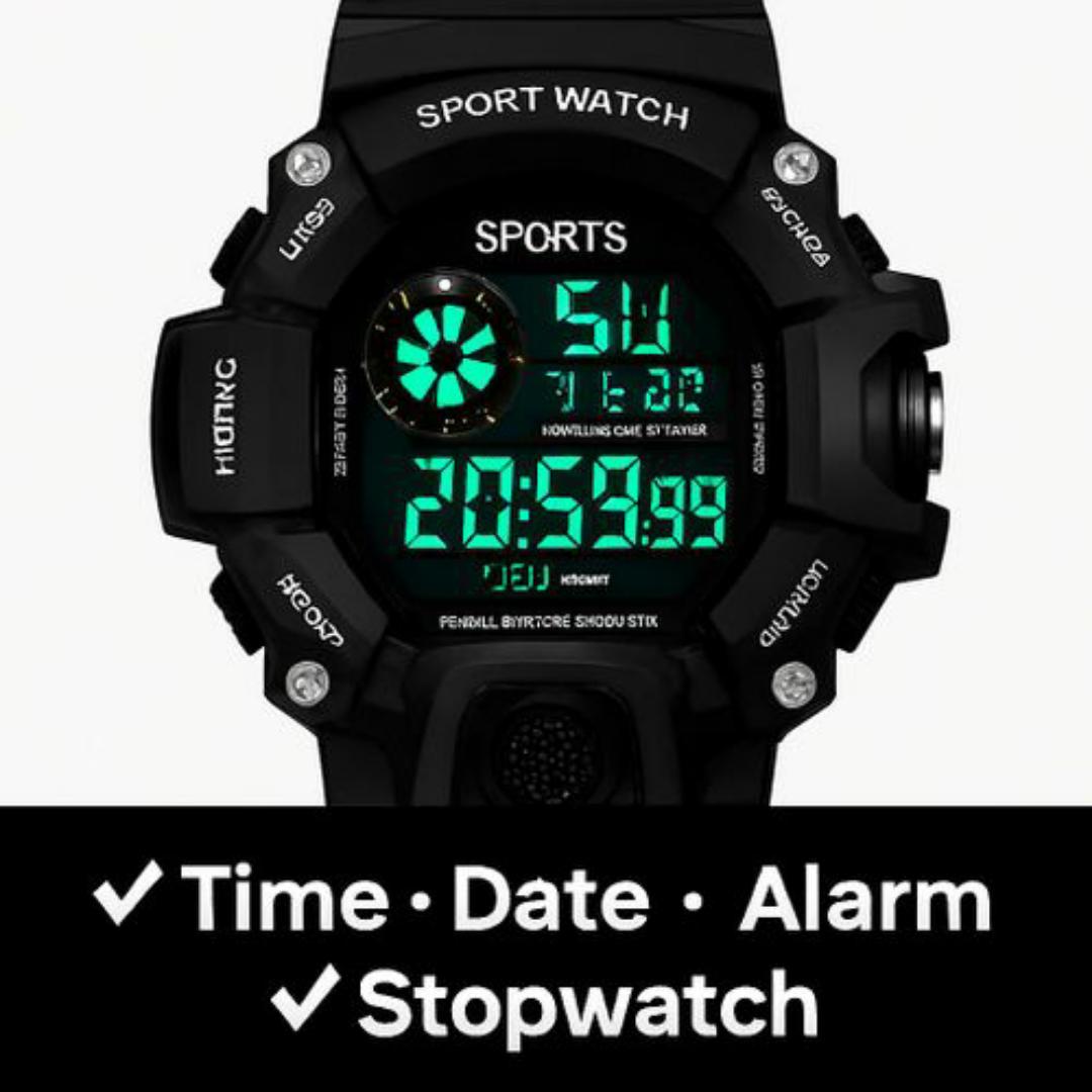 Digital Sports Watch for Men – Waterproof WR30M, Triple Sensor, LED Backlight, Alarm & Stopwatch – Rugged Outdoor Tactical Wristwatch