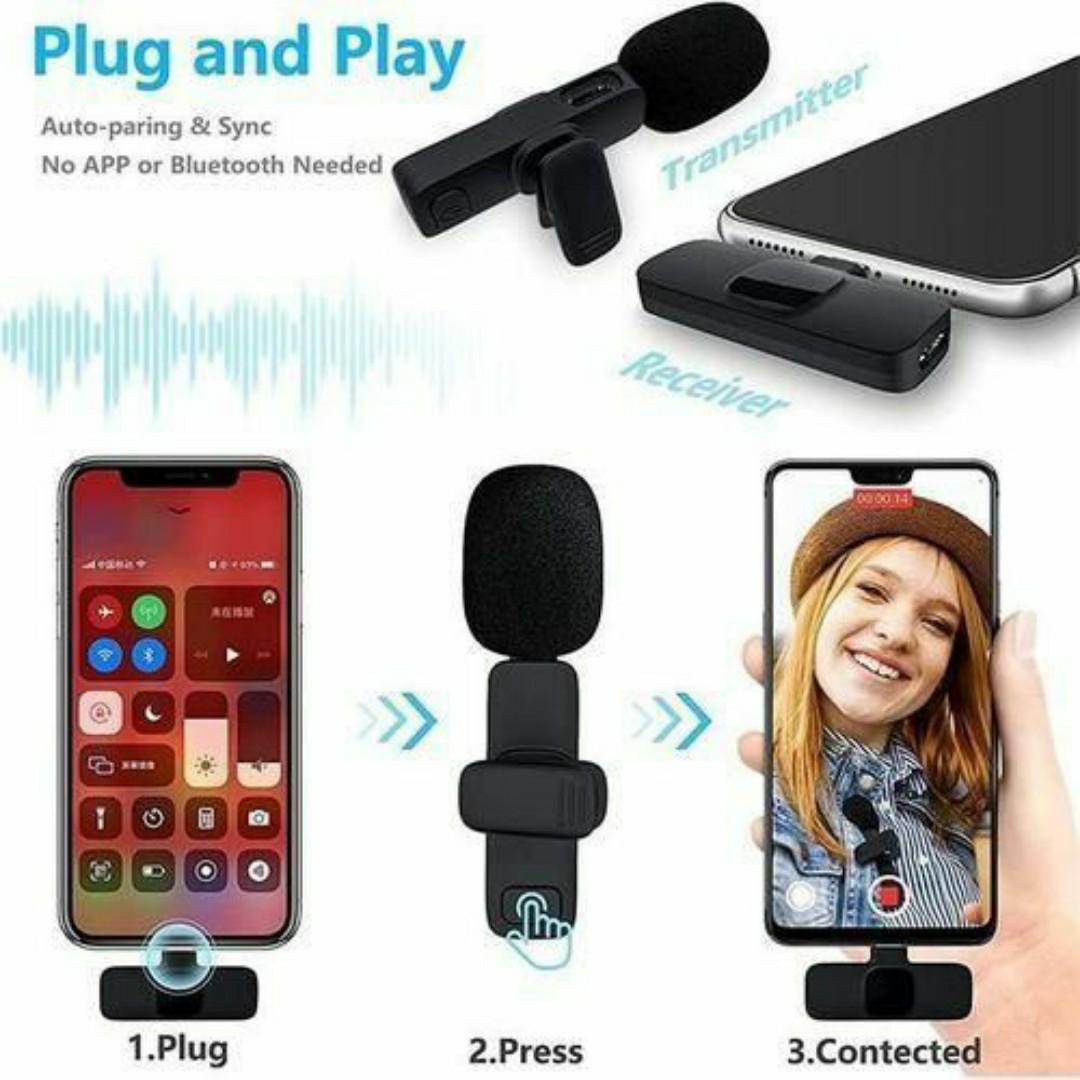 Wireless Clip-On Lavalier Microphone with USB-C / iPhone Receiver – Noise Reduction, Portable Lavalier Mic for Smartphones Type C / iOS, Vlogging, YouTube, TikTok, Live Streaming & Online Content