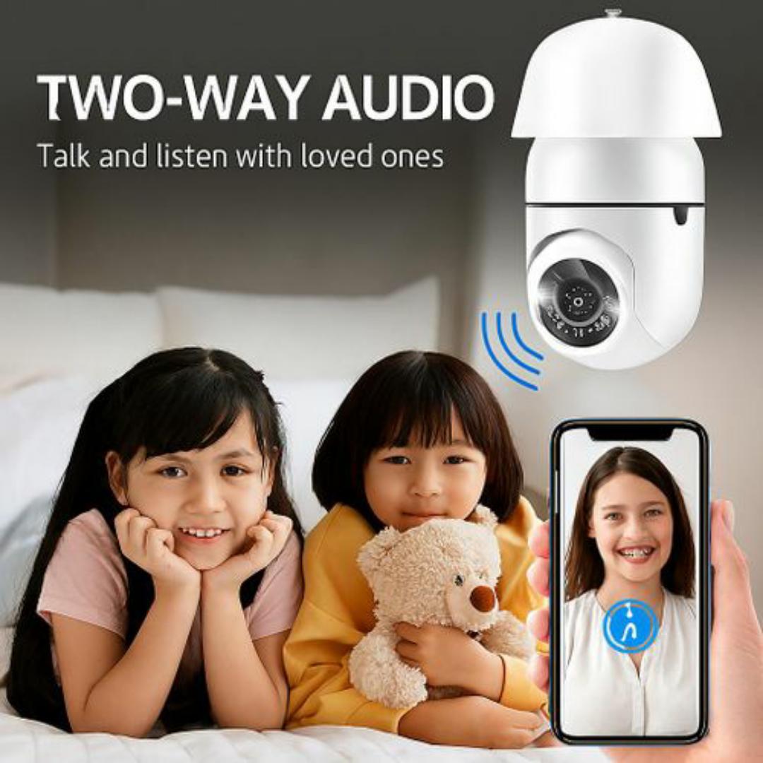 360° Smart Bulb CCTV Security Camera – 1080P HD Wi-Fi Surveillance with Motion Detection, Night Vision & Two-Way Audio