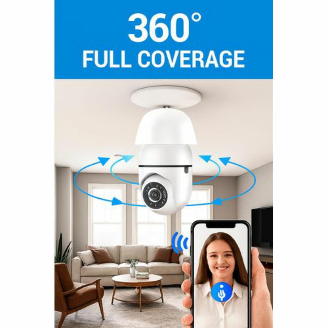 360° Smart Bulb CCTV Security Camera – 1080P HD Wi-Fi Surveillance with Motion Detection, Night Vision & Two-Way Audio