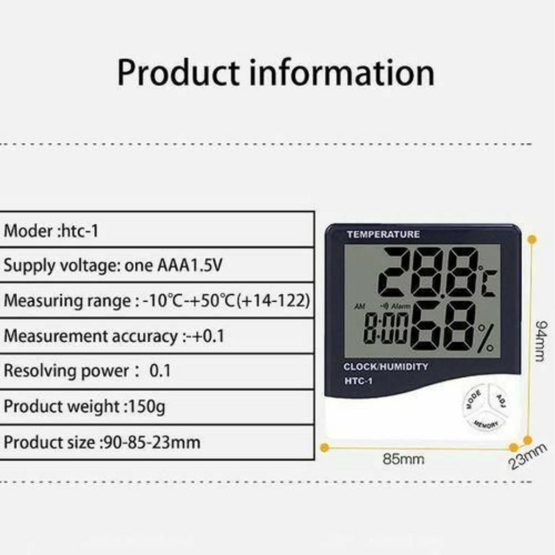 LASA Digital Thermometer Hygrometer with Clock, Timer, Alarm & Calendar – Indoor Temperature & Humidity Monitor