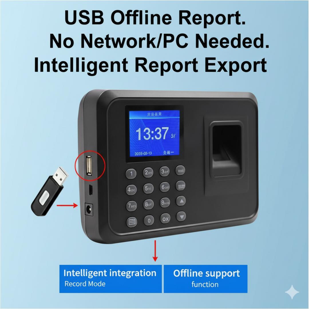 AI Powered Fingerprint Time Attendance Machine - Biometric Employee Time Clock Recorder System - USB Offline Report & 1-Second Speed - Multi-Language Support for Office, School, Business