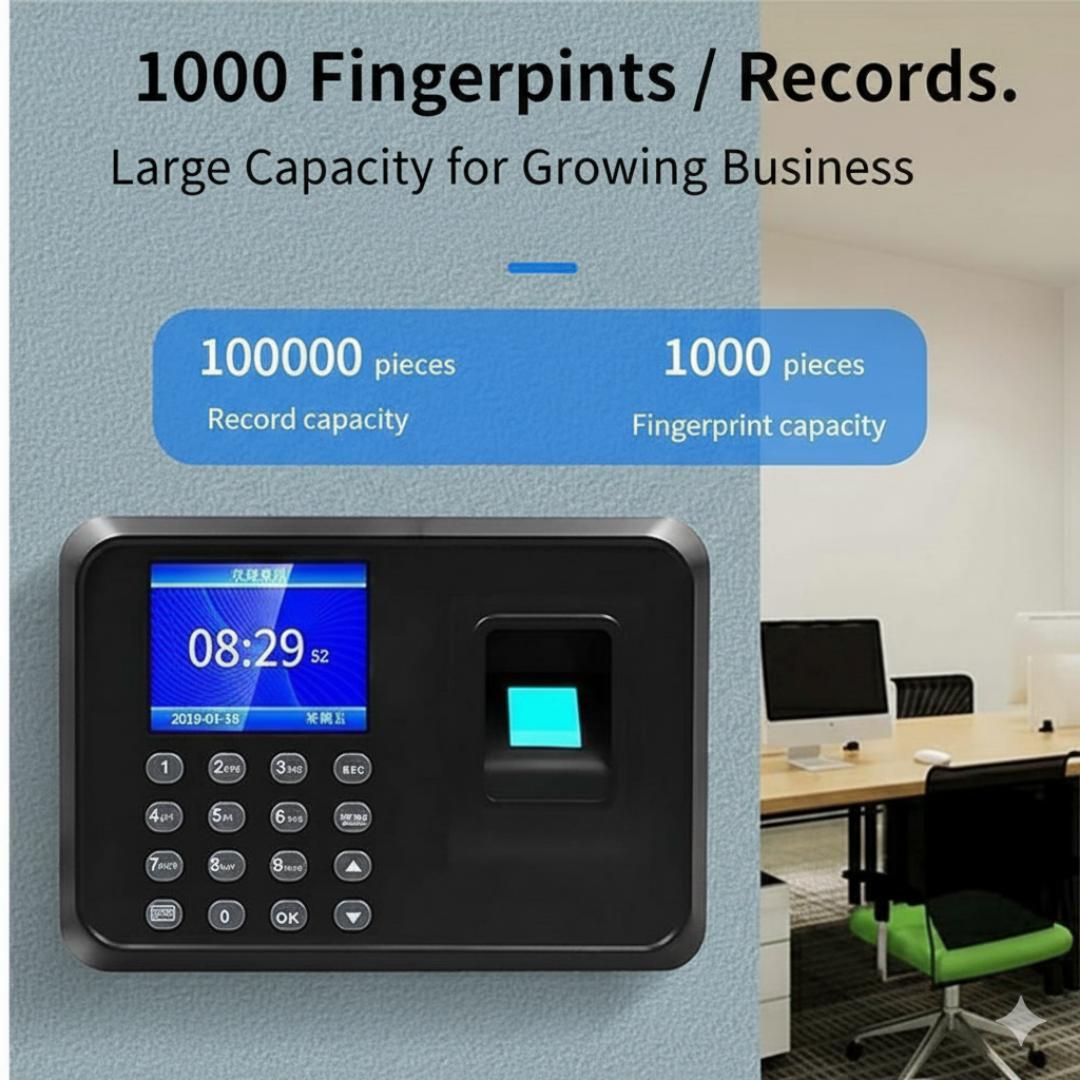 AI Powered Fingerprint Time Attendance Machine - Biometric Employee Time Clock Recorder System - USB Offline Report & 1-Second Speed - Multi-Language Support for Office, School, Business