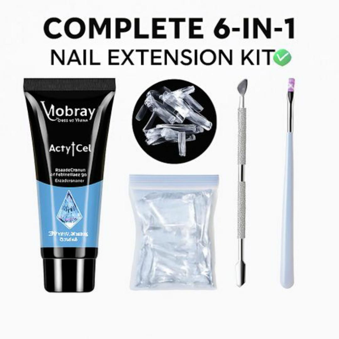 Mobray Acrylic Nail Extension Kit – Complete 6-in-1 DIY Gel Builder Set with Nail Forms, Dual Tool & Brush – Professional UV Nail Art Kit for Salon & Home Use (15ml)