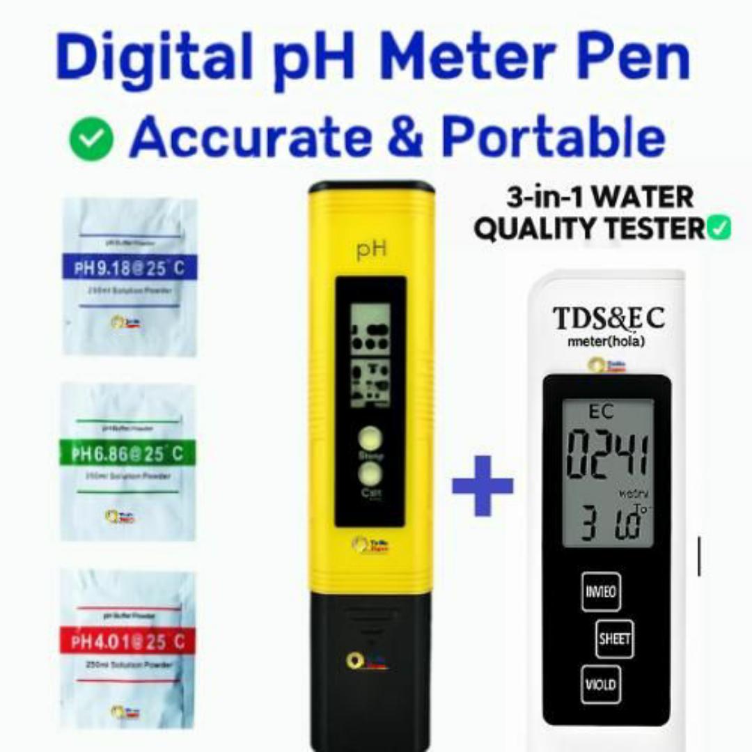 TDS & EC Meter + Digital pH Meter Pen – Accurate Water Quality Tester (0.00–14.00 pH) for Drinking Water, Aquarium, Hydroponics, Pool & Lab – Portable with Calibration Function