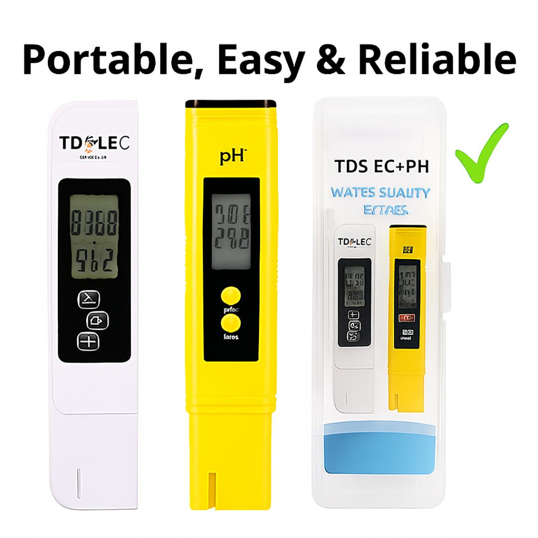 TDS & EC Meter + Digital pH Meter Pen – Accurate Water Quality Tester (0.00–14.00 pH) for Drinking Water, Aquarium, Hydroponics, Pool & Lab – Portable with Calibration Function