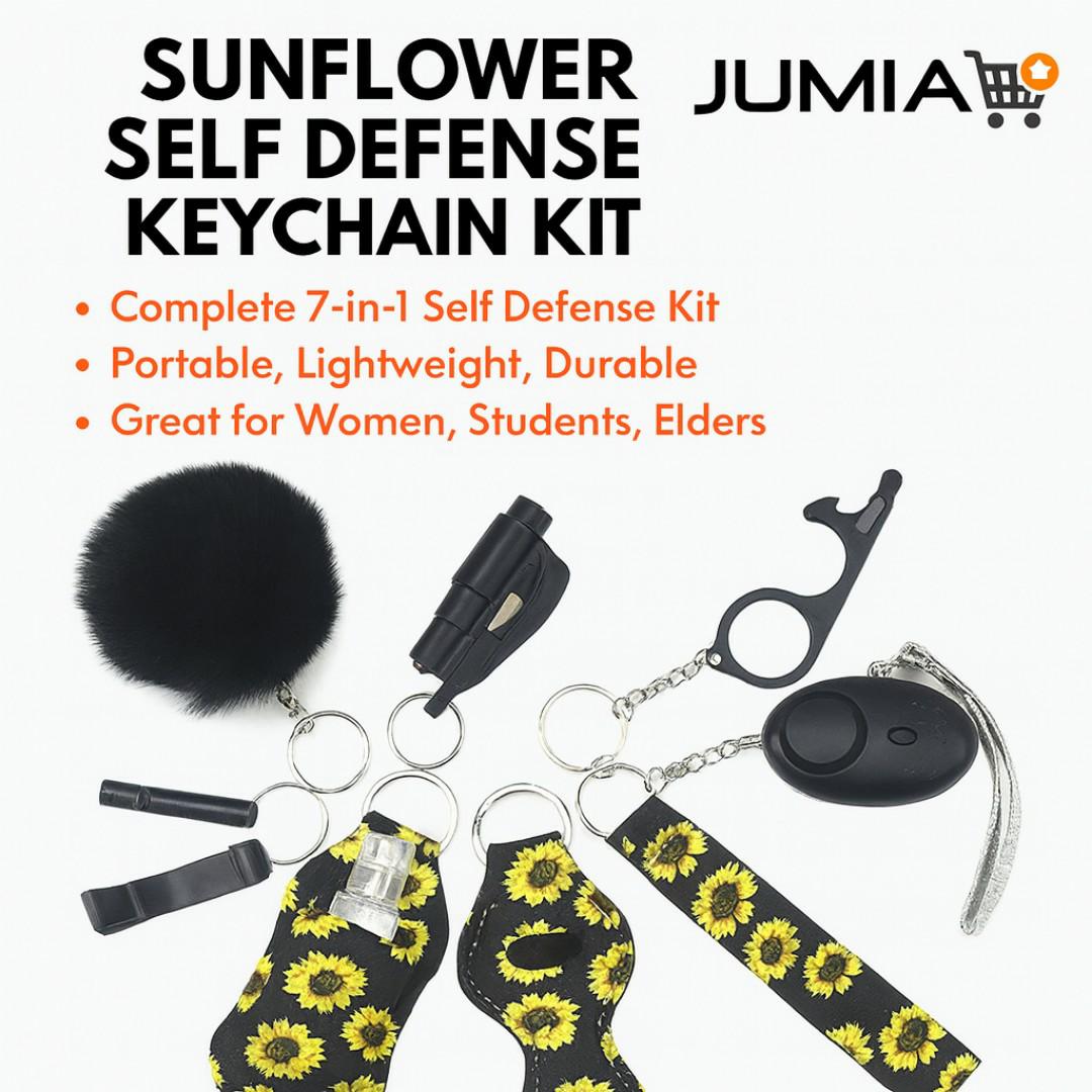 9-in-1 Pink Self Defence Safety Keychain Set – Pepper Spray, Alarm, Kubotan, Pom-Pom, Sanitizer Holder, Whistle, Sanitizer Holder & Wristlet Strap - Personal Défense Bodyguard Kit For Men & Women