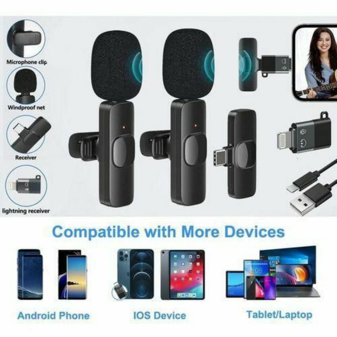 Wireless Lavalier Microphone (Single/Dual Mic) with USB C & Lightning - Crystal Clear Audio for Vlogging, Interviews & Online Content - Type C & iPhone IOS
