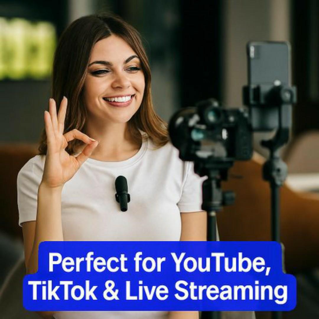 Wireless Clip-On Lavalier Microphone with USB-C / iPhone Receiver – Noise Reduction, Portable Lavalier Mic for Smartphones Type C / iOS, Vlogging, YouTube, TikTok, Live Streaming & Online Meetings