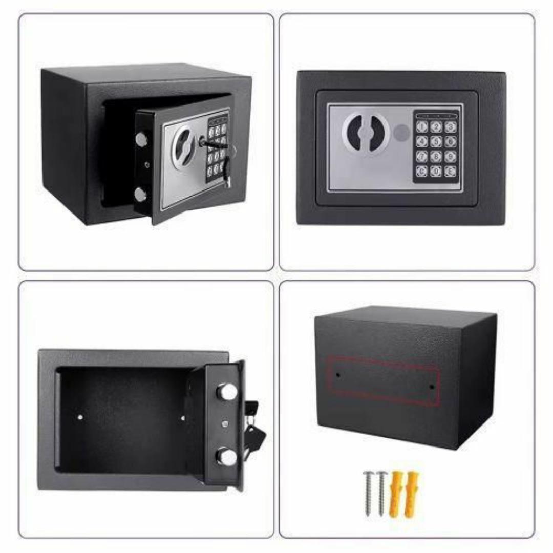 Premium Black Electronic Safe Box – Dual Password Access with Keypad & Key - Anti Theft Security, Wall-Mountable, Tamper-Proof Hinges

- 23cm x 17cm x 17cm