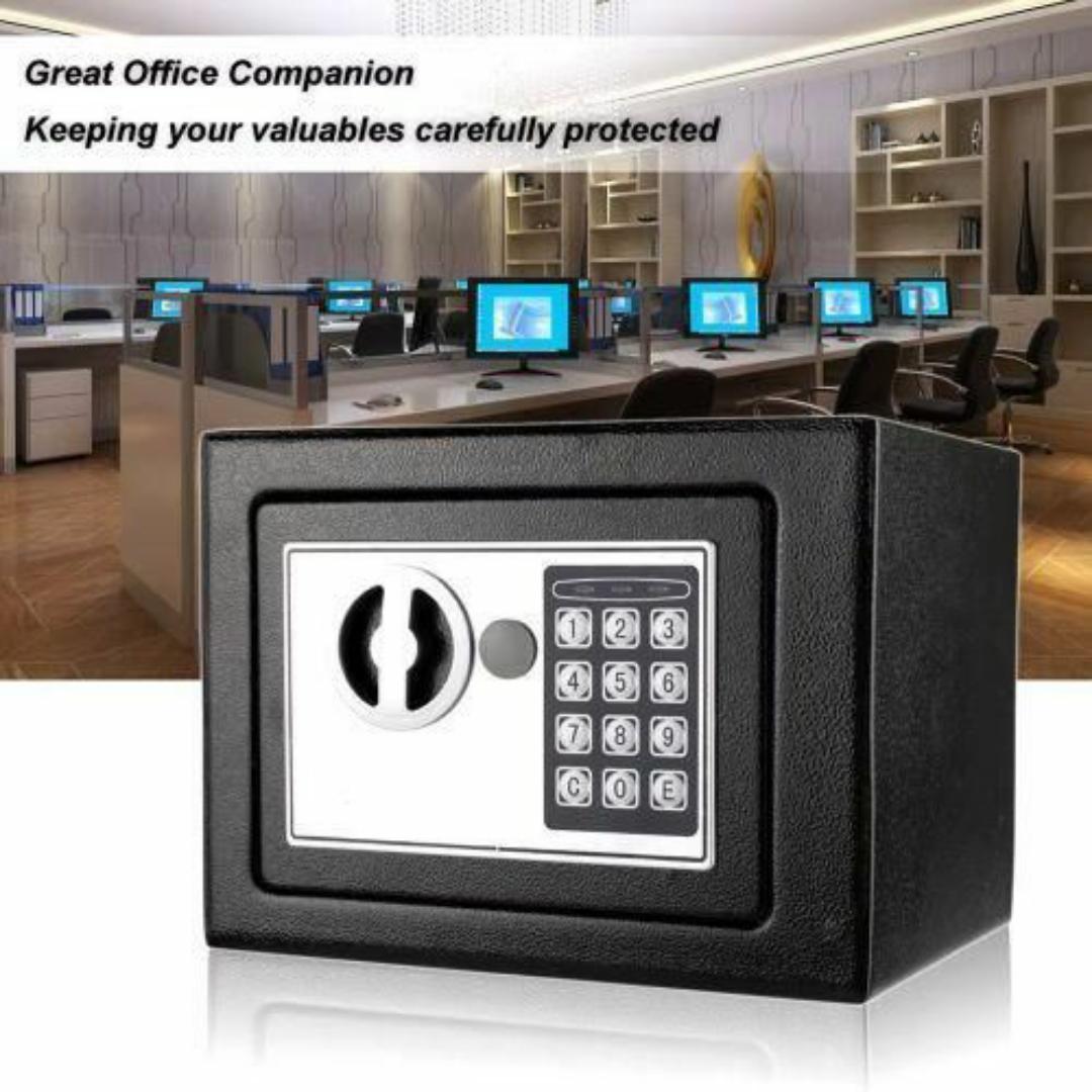 Premium Black Electronic Safe Box – Dual Password Access with Keypad & Key - Anti Theft Security, Wall-Mountable, Tamper-Proof Hinges

- 23cm x 17cm x 17cm