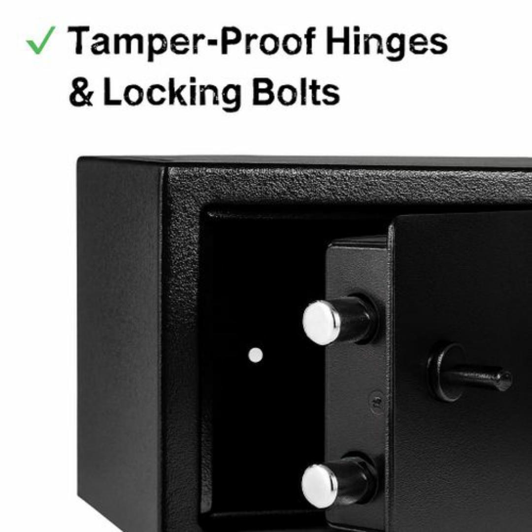 Premium Black Electronic Safe Box – Dual Password Access with Keypad & Key - Anti Theft Security, Wall-Mountable, Tamper-Proof Hinges

- 23cm x 17cm x 17cm