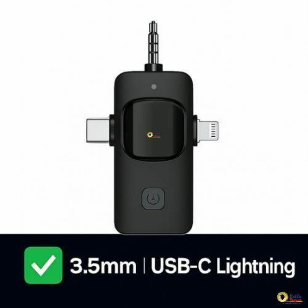Wireless Dual Lavalier Microphone Kit - 2 Clip on Mics + 3-in-1 Multi-Connector Receiver (3.5mm, USB-C, Lightning) for Smartphone Tablet Vlog YouTube Interviews Live Streaming