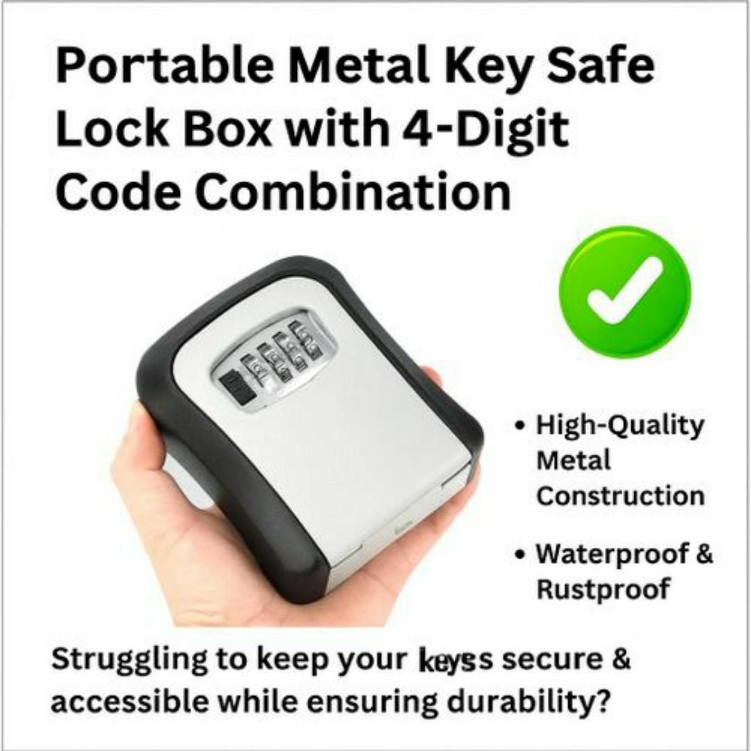 Heavy Duty Waterproof Key Lockbox - 4-Digit Combination - Rustproof Outdoor Wall Mount Safe Lock Box