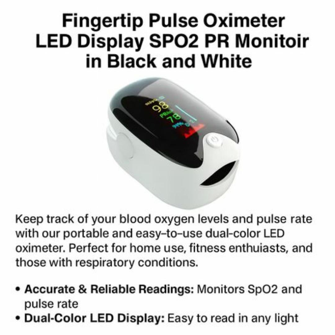 TAIFA Digital Fingertip Pulse Oximeter – Accurate SpO2, Pulse Rate & PI% Monitor – OLED Display, Portable & Easy to Use (Black & White)