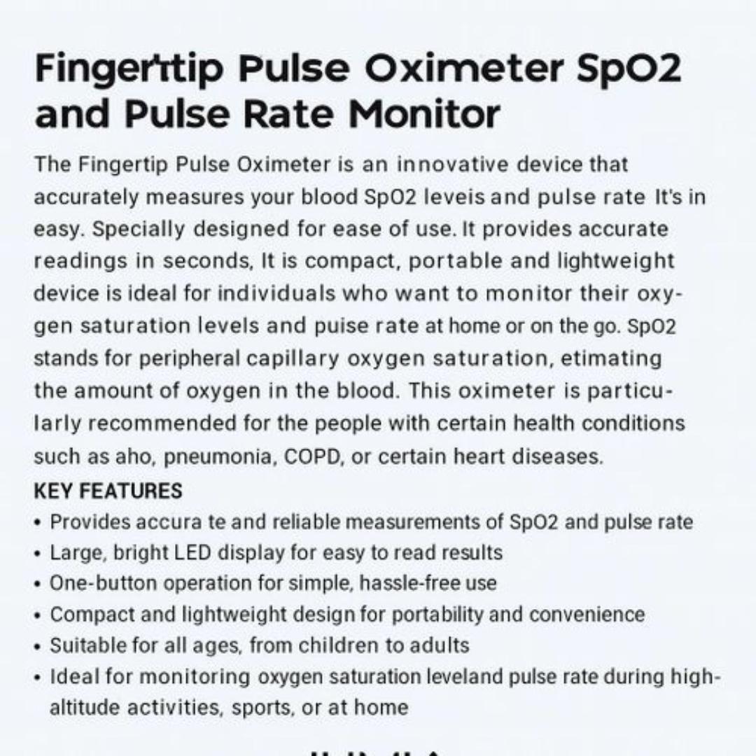 TAIFA Digital Fingertip Pulse Oximeter – Accurate SpO2, Pulse Rate & PI% Monitor – OLED Display, Portable & Easy to Use (Black & White)