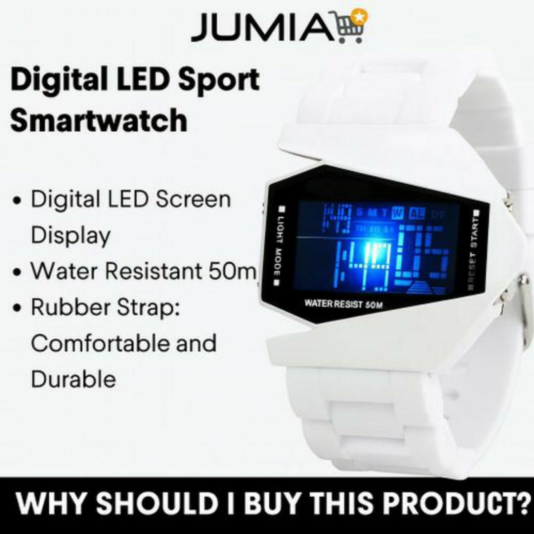 Futuristic Digital Wristwatch – White Strap, Water Resistant 50M, LED Display, Weekday Tracker - Watch for Men / Ladies