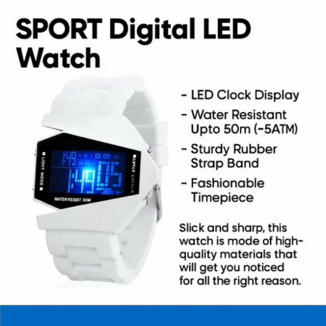 Futuristic Digital Wristwatch – White Strap, Water Resistant 50M, LED Display, Weekday Tracker - Watch for Men / Ladies