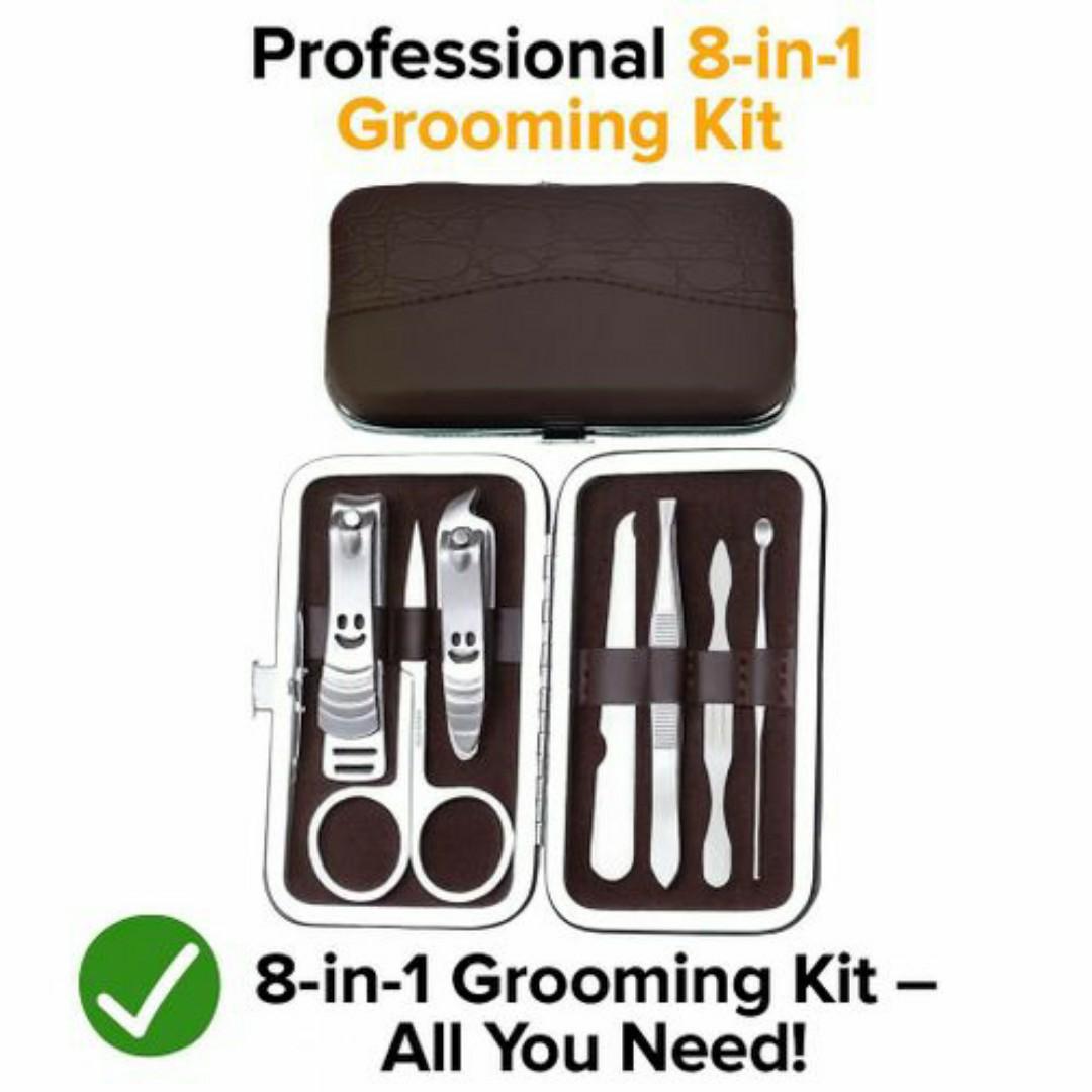 8-in-1 Stainless Steel Manicure & Pedicure Grooming Kit – Portable Leather Case for Nail & Skin Care - Nail Cutter Set