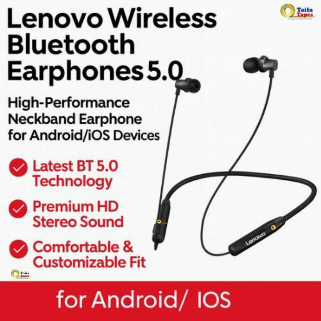 Lenovo Flagship Wireless Bluetooth Neckband Earphones – BT 5.0, HD Stereo Calls, Noise Cancellation Earbuds, Android/iOS Compatible  - Waterproof Headphones Headset