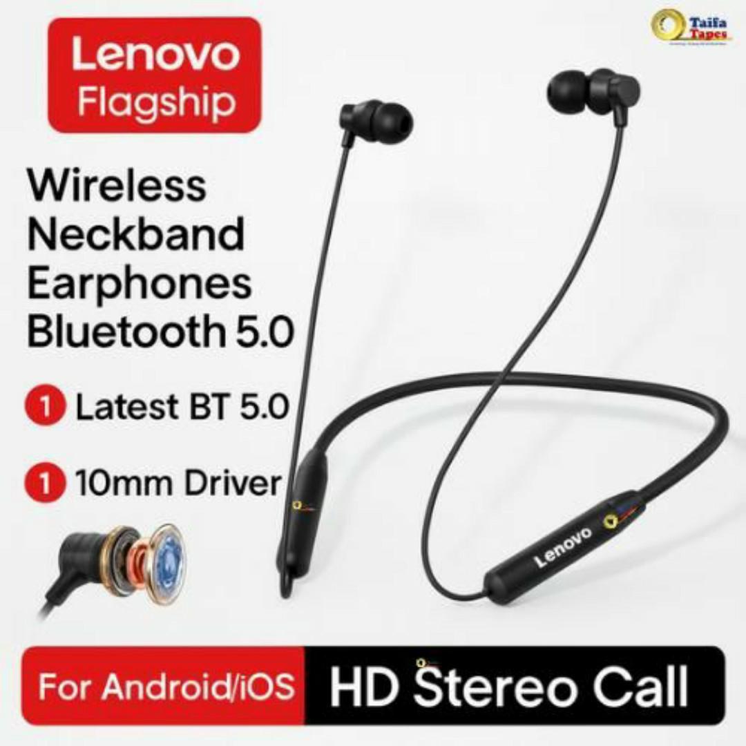 Lenovo Flagship Wireless Bluetooth Neckband Earphones – BT 5.0, HD Stereo Calls, Noise Cancellation Earbuds, Android/iOS Compatible  - Waterproof Headphones Headset
