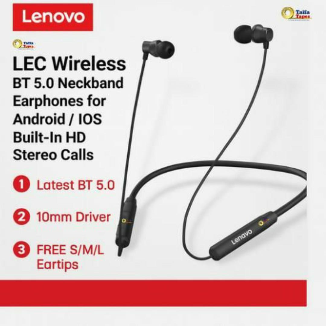 Lenovo Flagship Wireless Bluetooth Neckband Earphones – BT 5.0, HD Stereo Calls, Noise Cancellation Earbuds, Android/iOS Compatible  - Waterproof Headphones Headset
