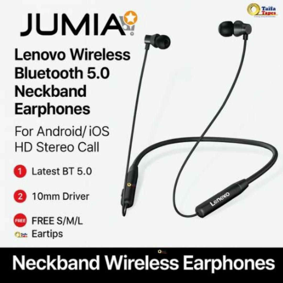 Lenovo Flagship Wireless Bluetooth Neckband Earphones – BT 5.0, HD Stereo Calls, Noise Cancellation Earbuds, Android/iOS Compatible  - Waterproof Headphones Headset