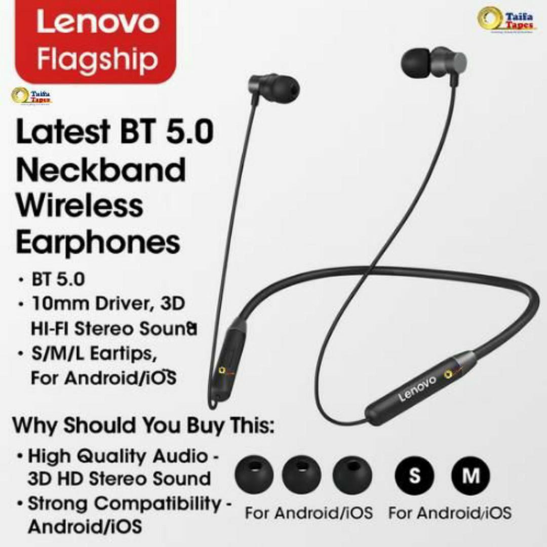 Lenovo Flagship Wireless Bluetooth Neckband Earphones – BT 5.0, HD Stereo Calls, Noise Cancellation Earbuds, Android/iOS Compatible  - Waterproof Headphones Headset
