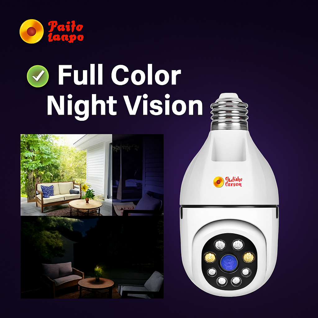 1080P BULB CCTV SECURITY SURVEILLANCE WIRELESS WIFI CAMERA WITH MOTION DETECTION, 360° PTZ AI POWERED HUMANOID TRACKING - 1 / 2 CAMERAS