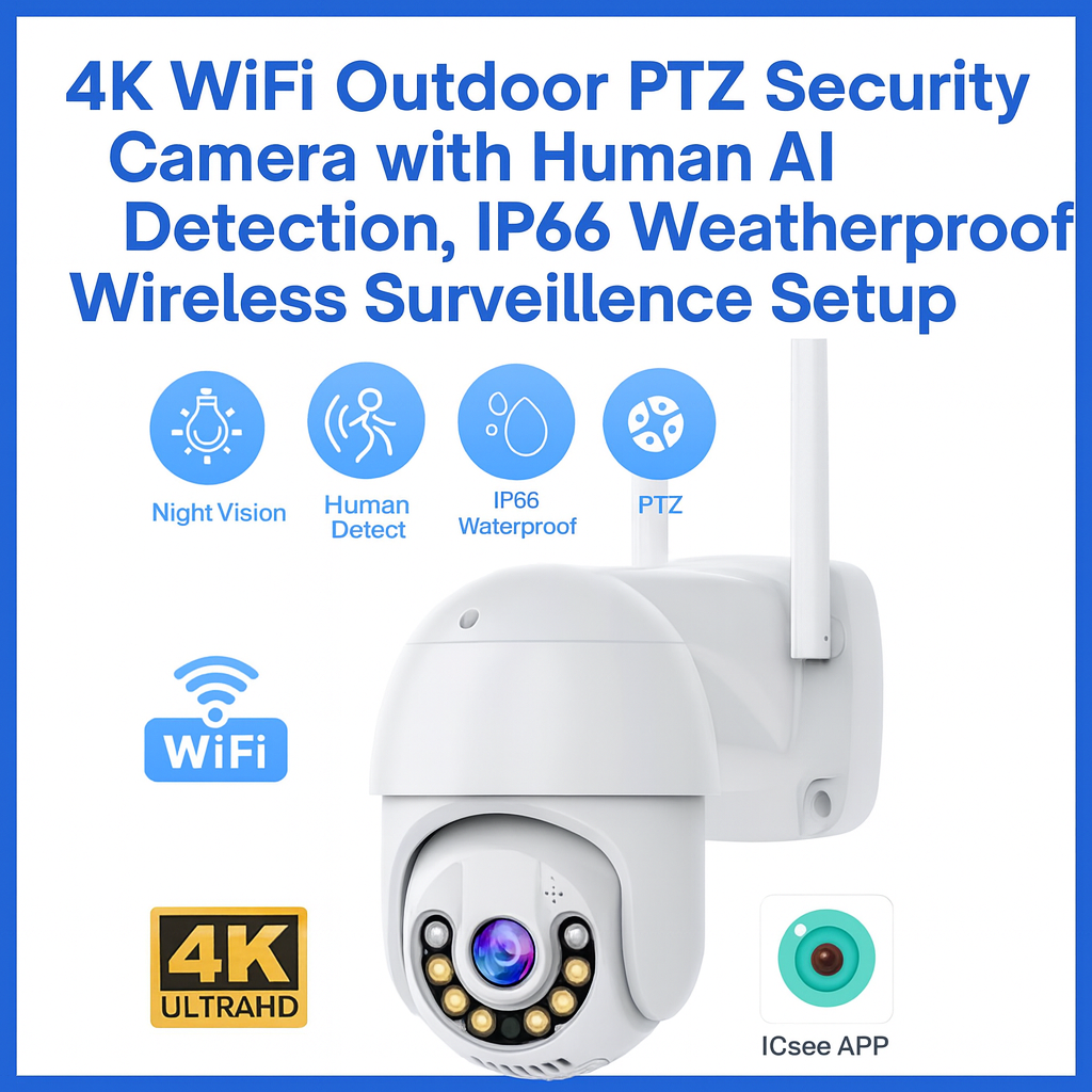 AI-Powered 360° PTZ SMART CCTV Security Surveillance Camera – Night Vision, Two-Way Audio & Smart Alerts Waterproof Cameras 1080P HD