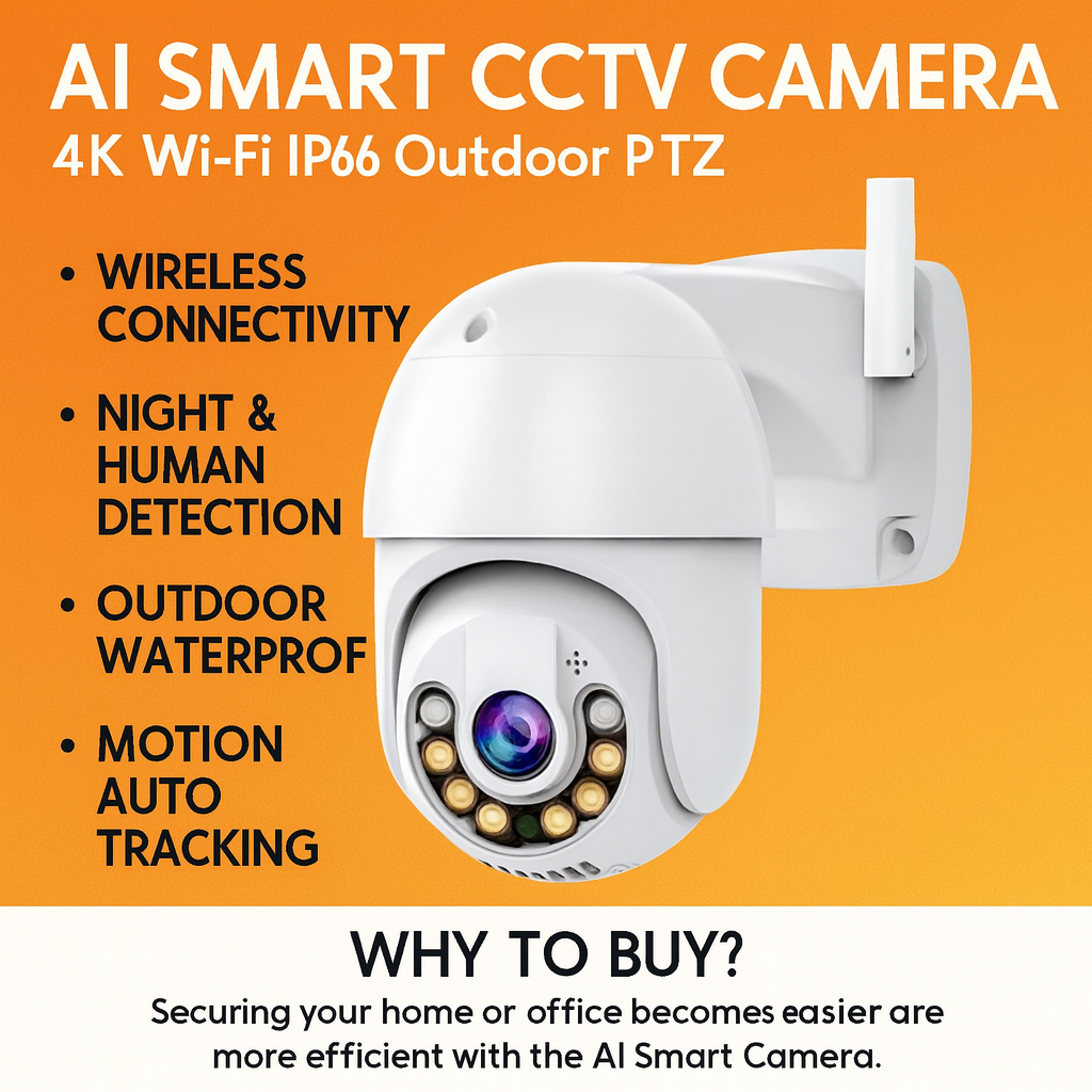AI-Powered 360° PTZ SMART CCTV Security Surveillance Camera – Night Vision, Two-Way Audio & Smart Alerts Waterproof Cameras 1080P HD