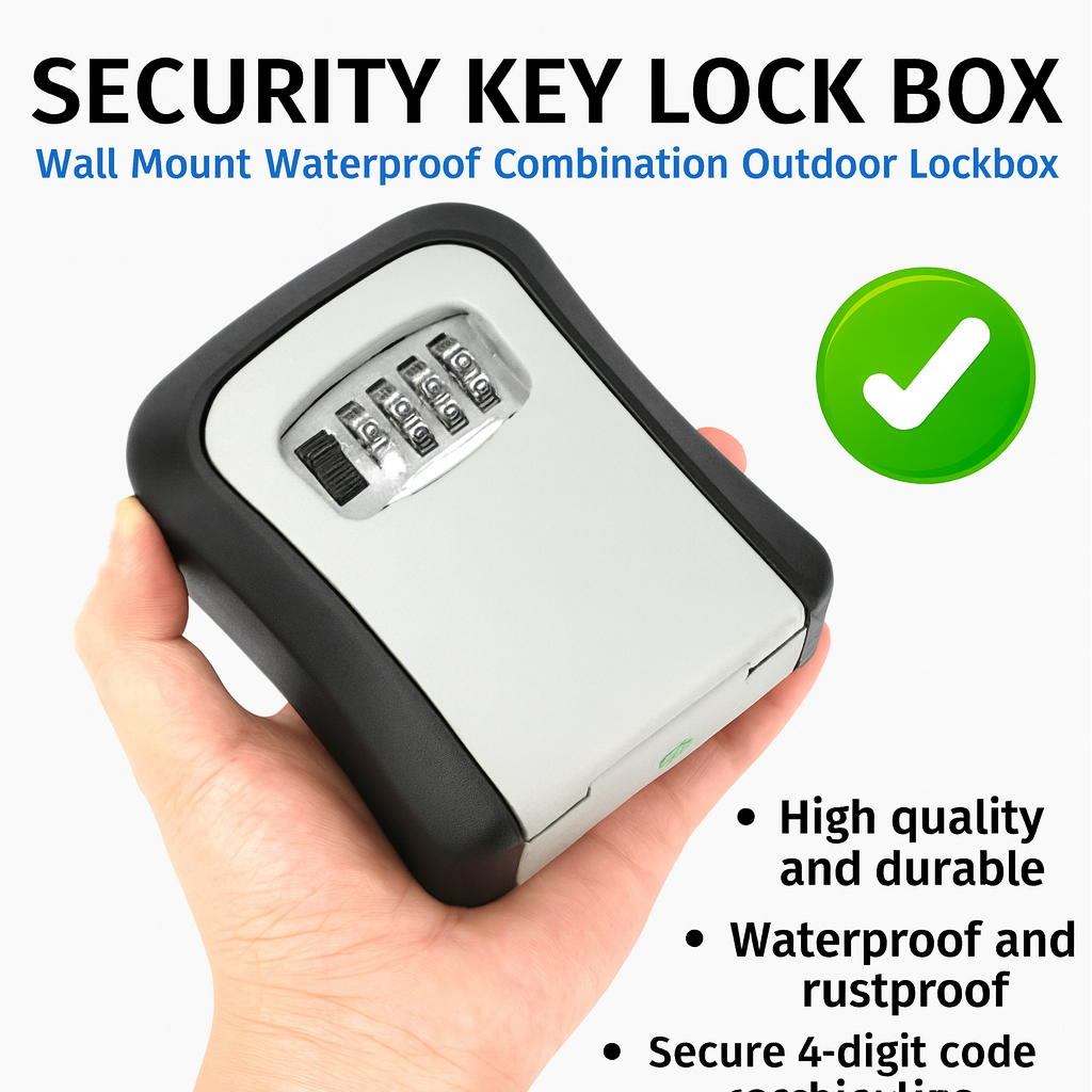 Heavy Duty Waterproof Key Lockbox - 4-Digit Password Combination - Rustproof Outdoor Wall Mount Security Safe Lock Box