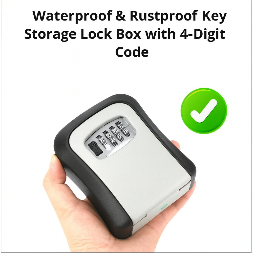 Heavy Duty Waterproof Key Lockbox - 4-Digit Password Combination - Rustproof Outdoor Wall Mount Security Safe Lock Box