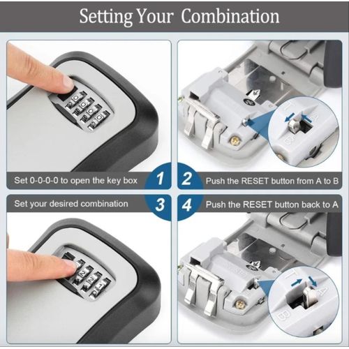 Heavy Duty Waterproof Key Lockbox - 4-Digit Password Combination - Rustproof Outdoor Wall Mount Security Safe Lock Box