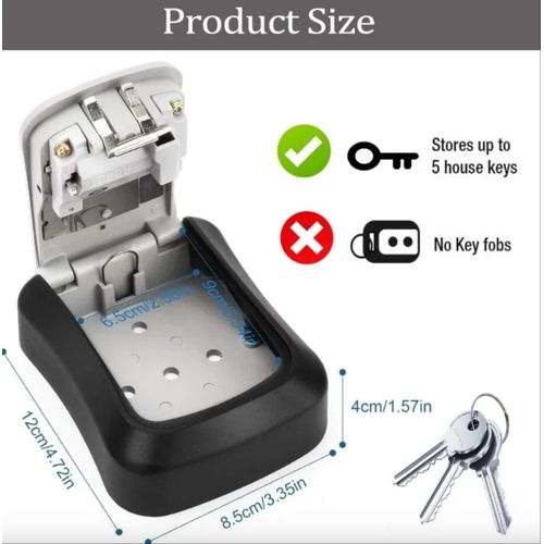 Heavy Duty Waterproof Key Lockbox - 4-Digit Password Combination - Rustproof Outdoor Wall Mount Security Safe Lock Box