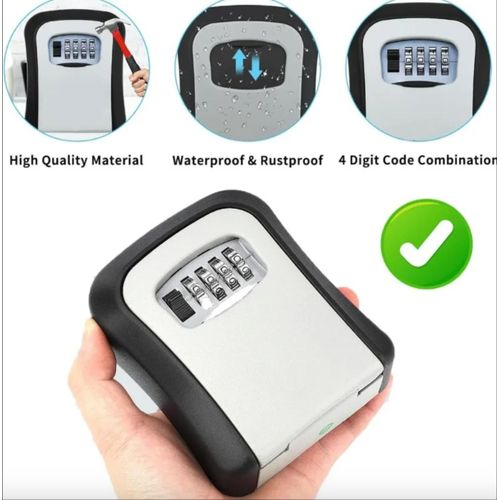 Heavy Duty Waterproof Key Lockbox - 4-Digit Password Combination - Rustproof Outdoor Wall Mount Security Safe Lock Box