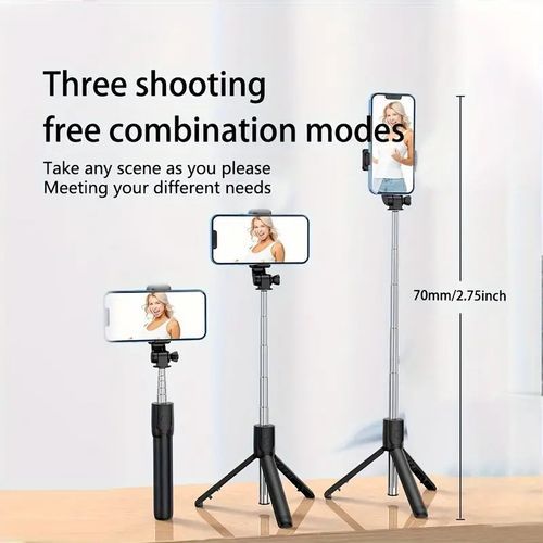 Content Creator’s Dream: Selfie Stick / Tripod Stand + LED Light + Bluetooth Remote – All-in-One Mobile Studio - 360° Rotating Phone Holder
