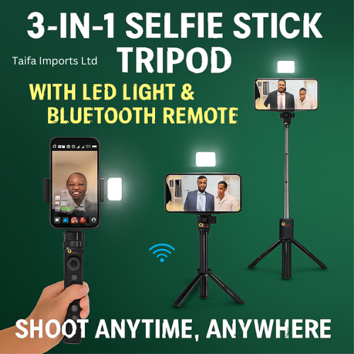 Content Creator’s Dream: Selfie Stick / Tripod Stand + LED Light + Bluetooth Remote – All-in-One Mobile Studio - 360° Rotating Phone Holder
