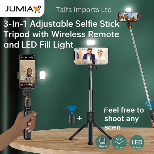 Content Creator’s Dream: Selfie Stick / Tripod Stand + LED Light + Bluetooth Remote – All-in-One Mobile Studio - 360° Rotating Phone Holder