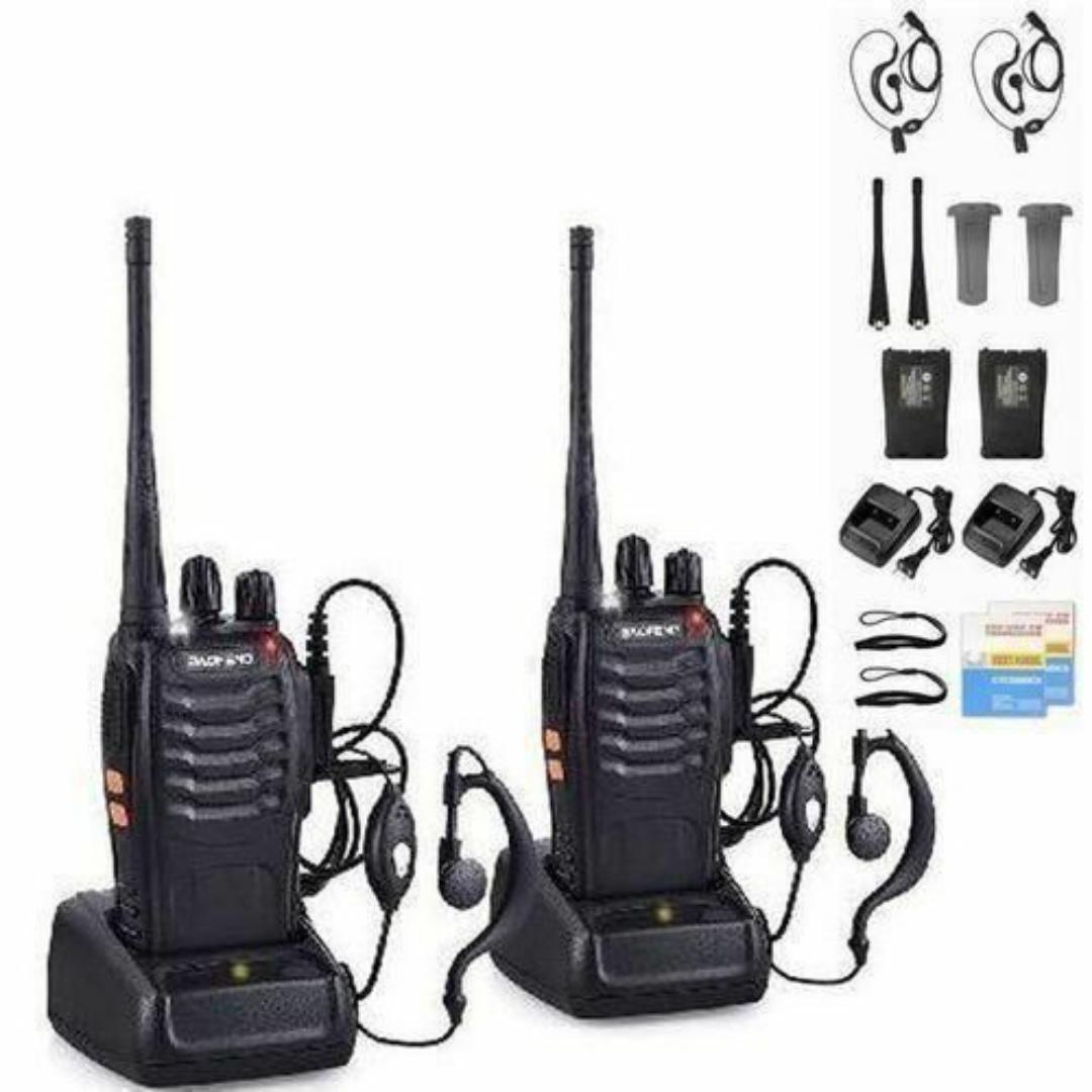 Baofeng 2-Pack Long-Range 5KM Walkie Talkies with Earpieces & Charging Docks – BF 888s & Retevis - 2 Channel Kit for Security, Events, Outdoor Use