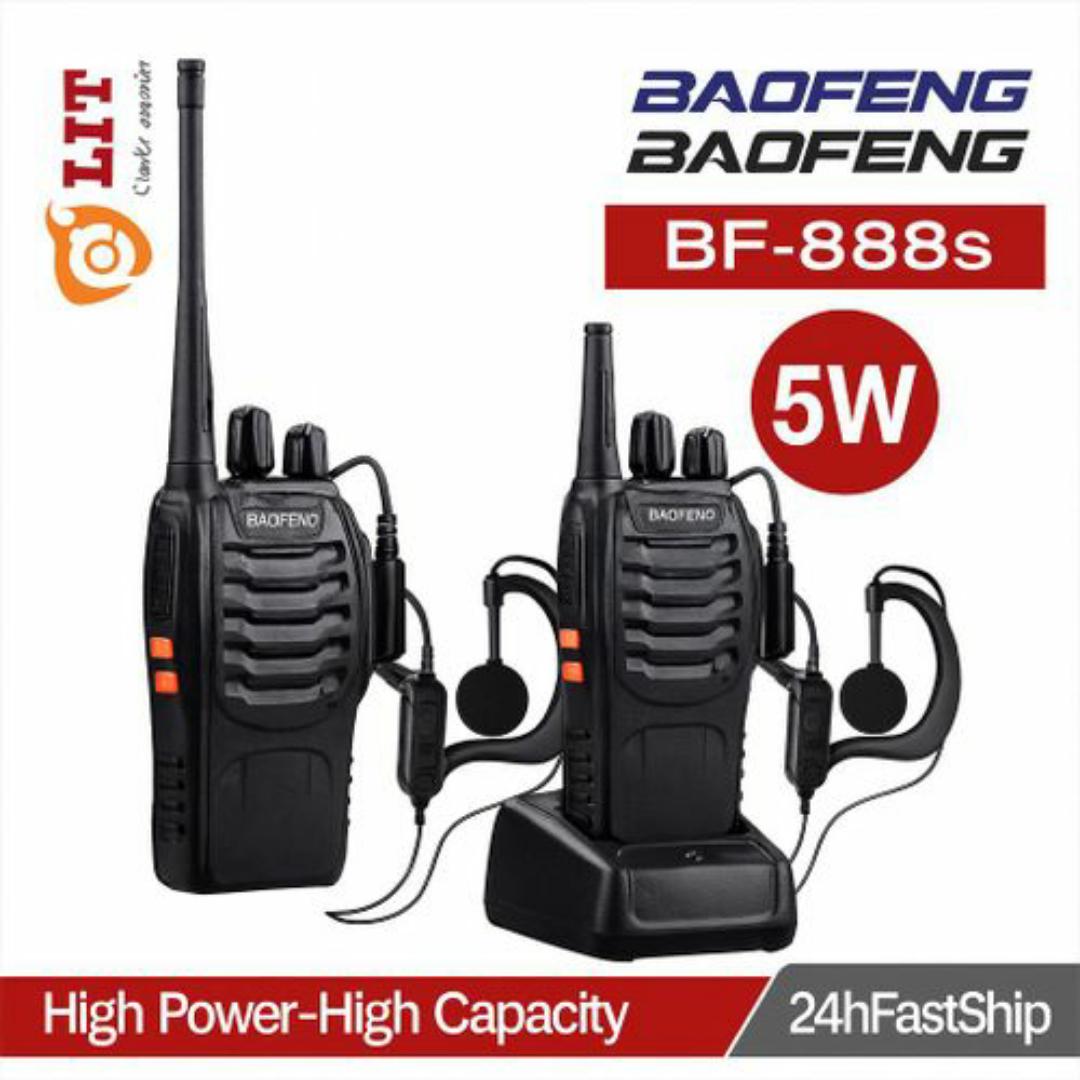 Baofeng 2-Pack Long-Range 5KM Walkie Talkies with Earpieces & Charging Docks – BF 888s & Retevis - 2 Channel Kit for Security, Events, Outdoor Use