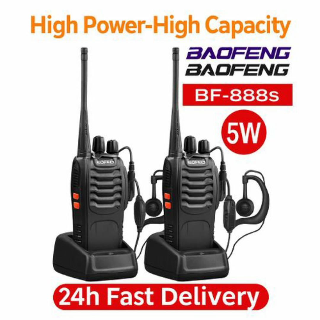 Baofeng 2-Pack Long-Range 5KM Walkie Talkies with Earpieces & Charging Docks – BF 888s & Retevis - 2 Channel Kit for Security, Events, Outdoor Use