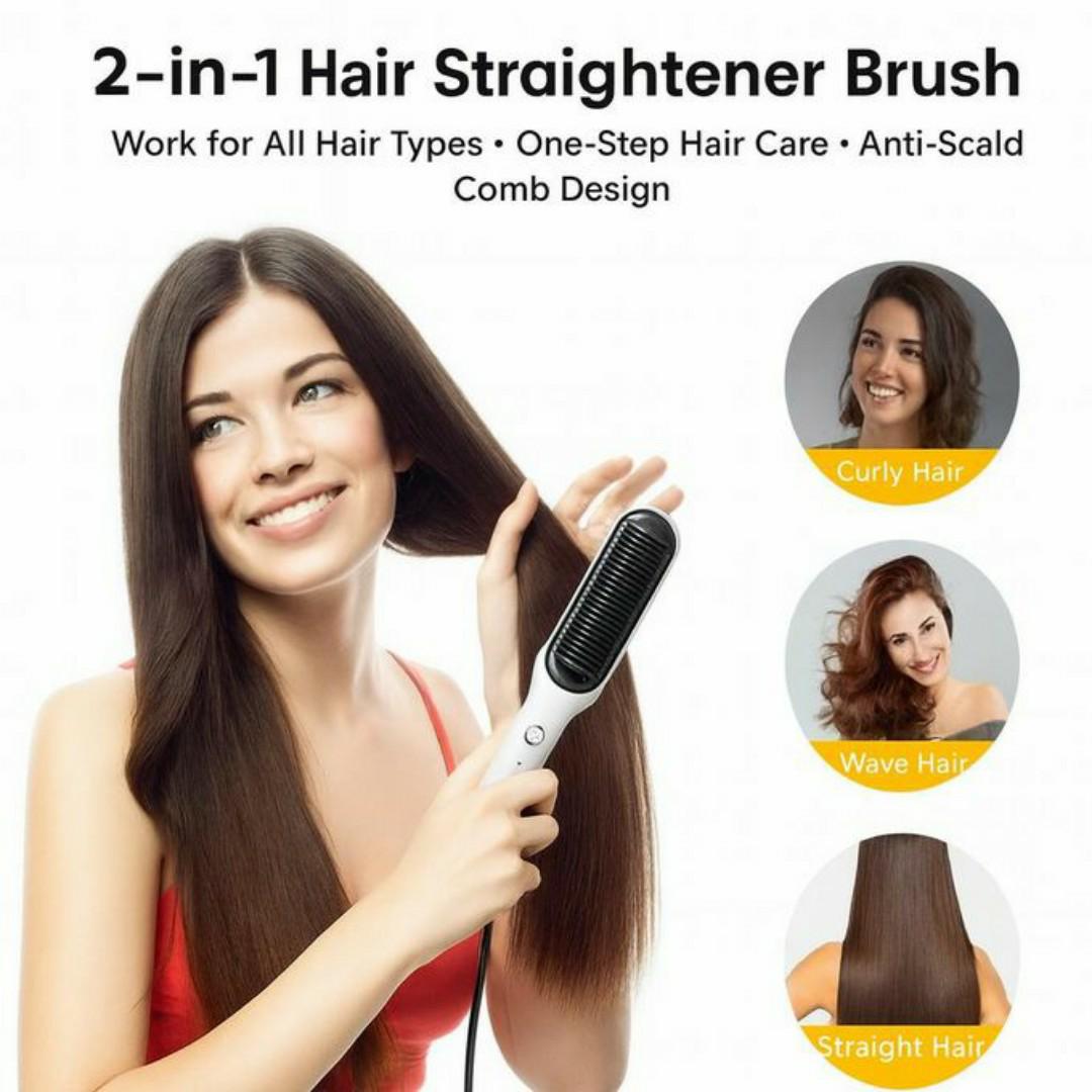 3-in-1 Heated Hair Straightening Hot Air Brush – Fast Styling for Curly, Wavy & Straight Hair