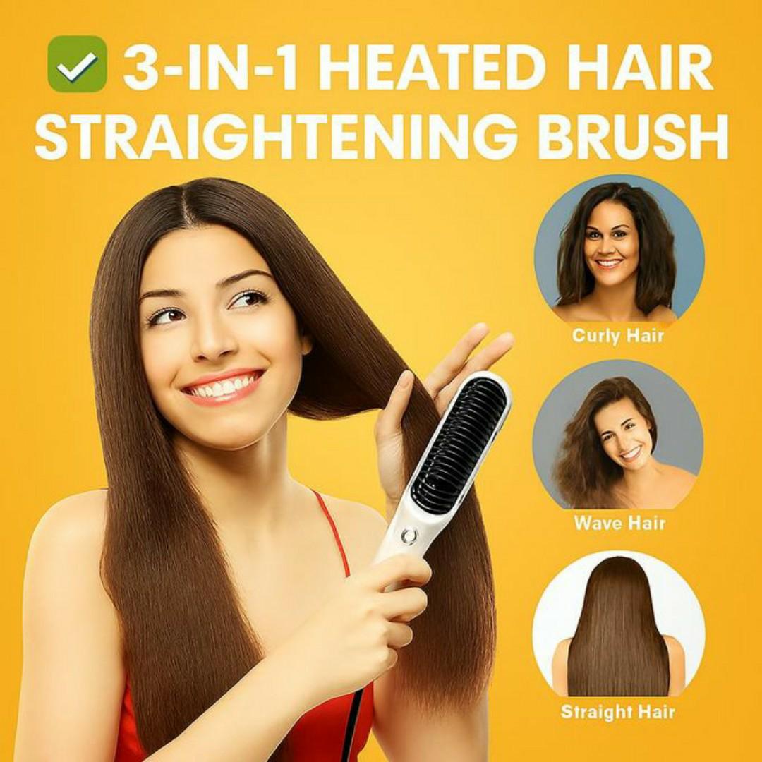 3-in-1 Heated Hair Straightening Hot Air Brush – Fast Styling for Curly, Wavy & Straight Hair