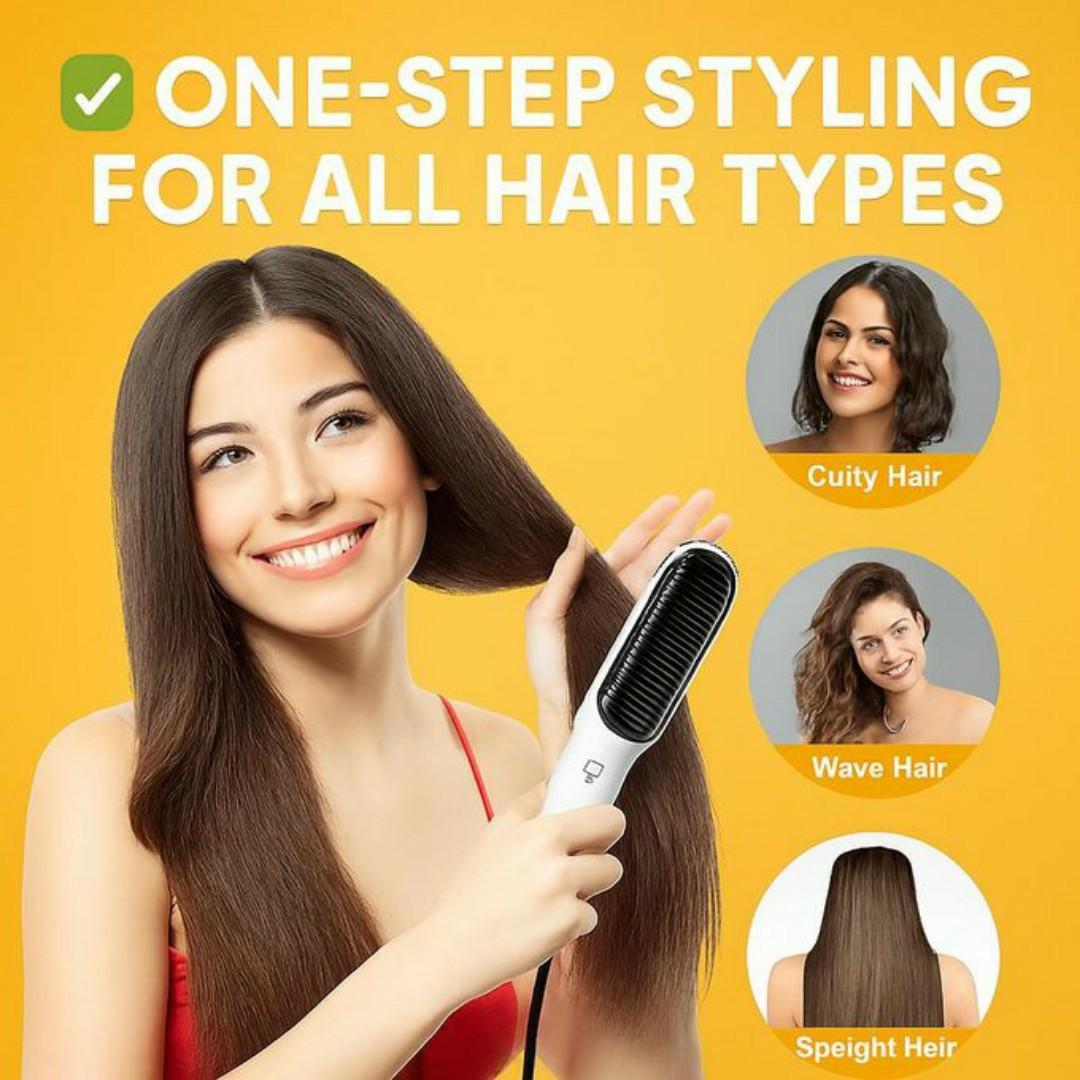 3-in-1 Heated Hair Straightening Hot Air Brush – Fast Styling for Curly, Wavy & Straight Hair
