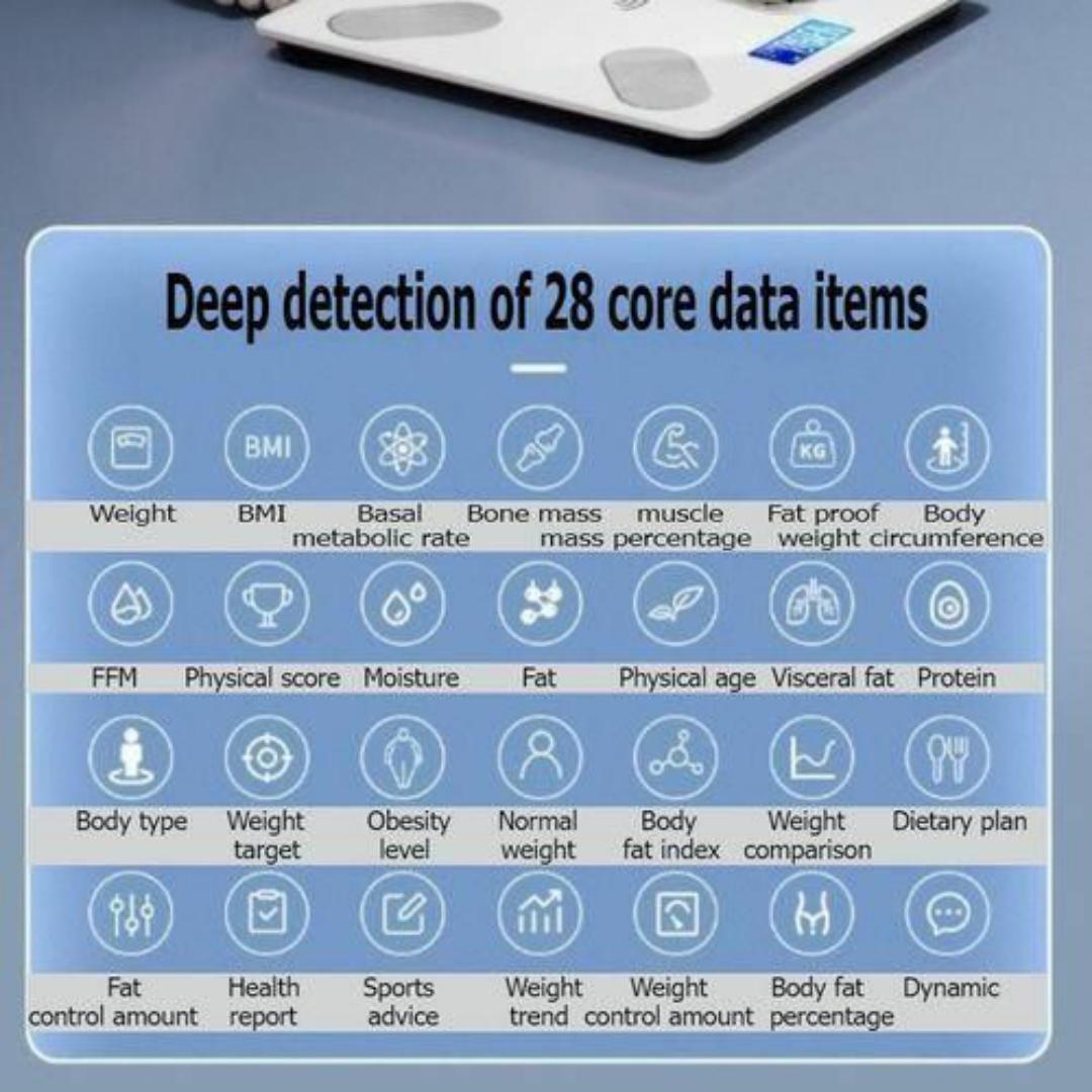 Okok BMI SMART DIGITAL WEIGHING SCALE MACHINE INTELLIGENT BODY FAT SCALE WITH FITNESS TRACKER MONITOR - 18 Health Metrics, App Synced, Temperature Monitor