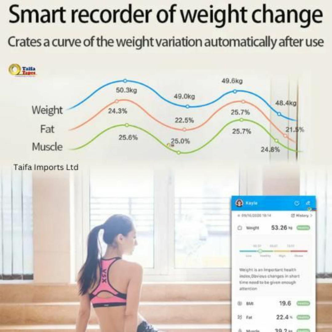 Okok BMI SMART DIGITAL WEIGHING SCALE MACHINE INTELLIGENT BODY FAT SCALE WITH FITNESS TRACKER MONITOR - 18 Health Metrics, App Synced, Temperature Monitor